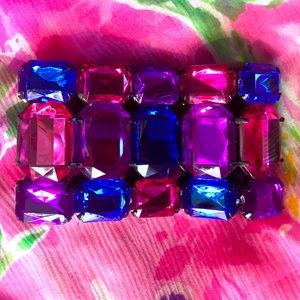 Purple Pink and Blue Rhinestone Stretch Cuff Bracelet Crystal New